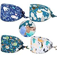 4 Piezas de Gorros de Colores Estampados Sombrero de Turbante de Bouffant Ajustable Gorras Unisex con Banda de Sudor